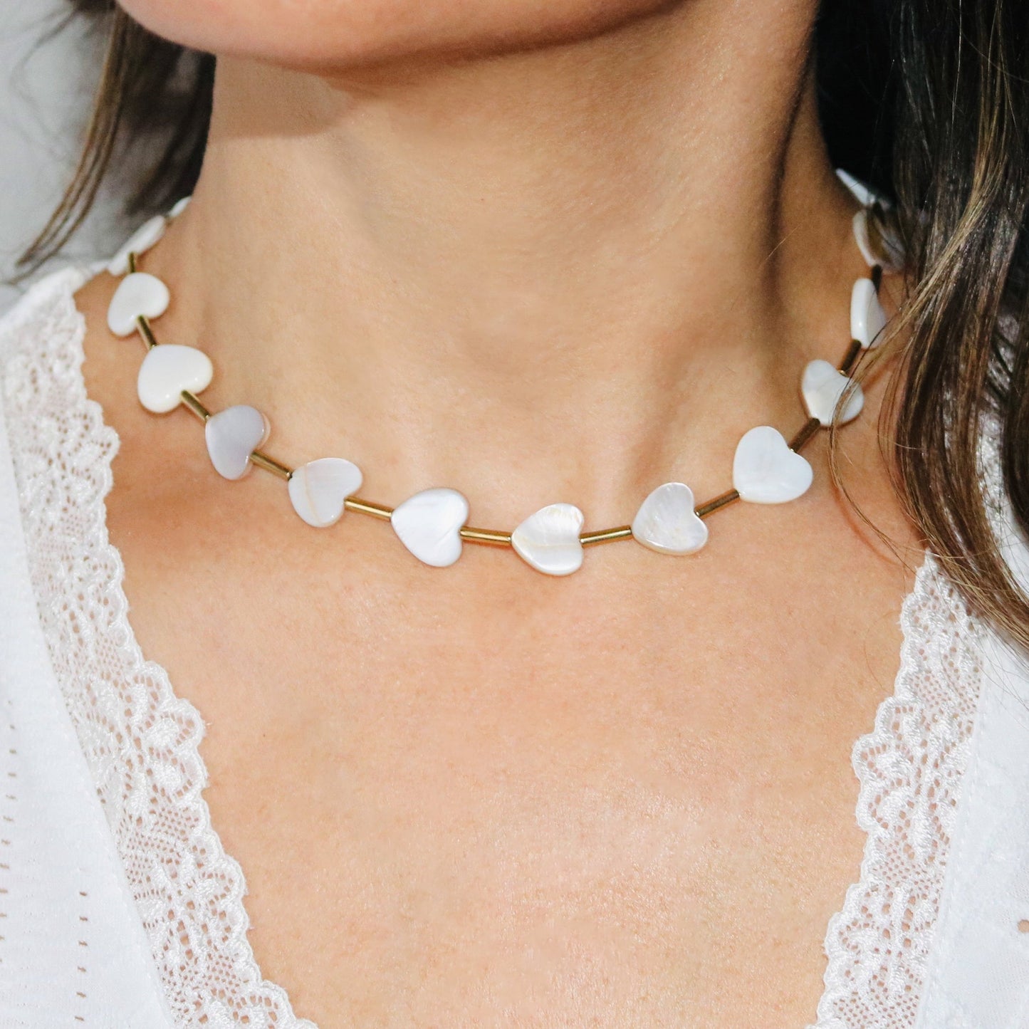 Collar Corazones de nácar